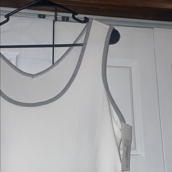 Gray and Cream Sleeveless Midi Sheath Dress - Picture 3 of 7